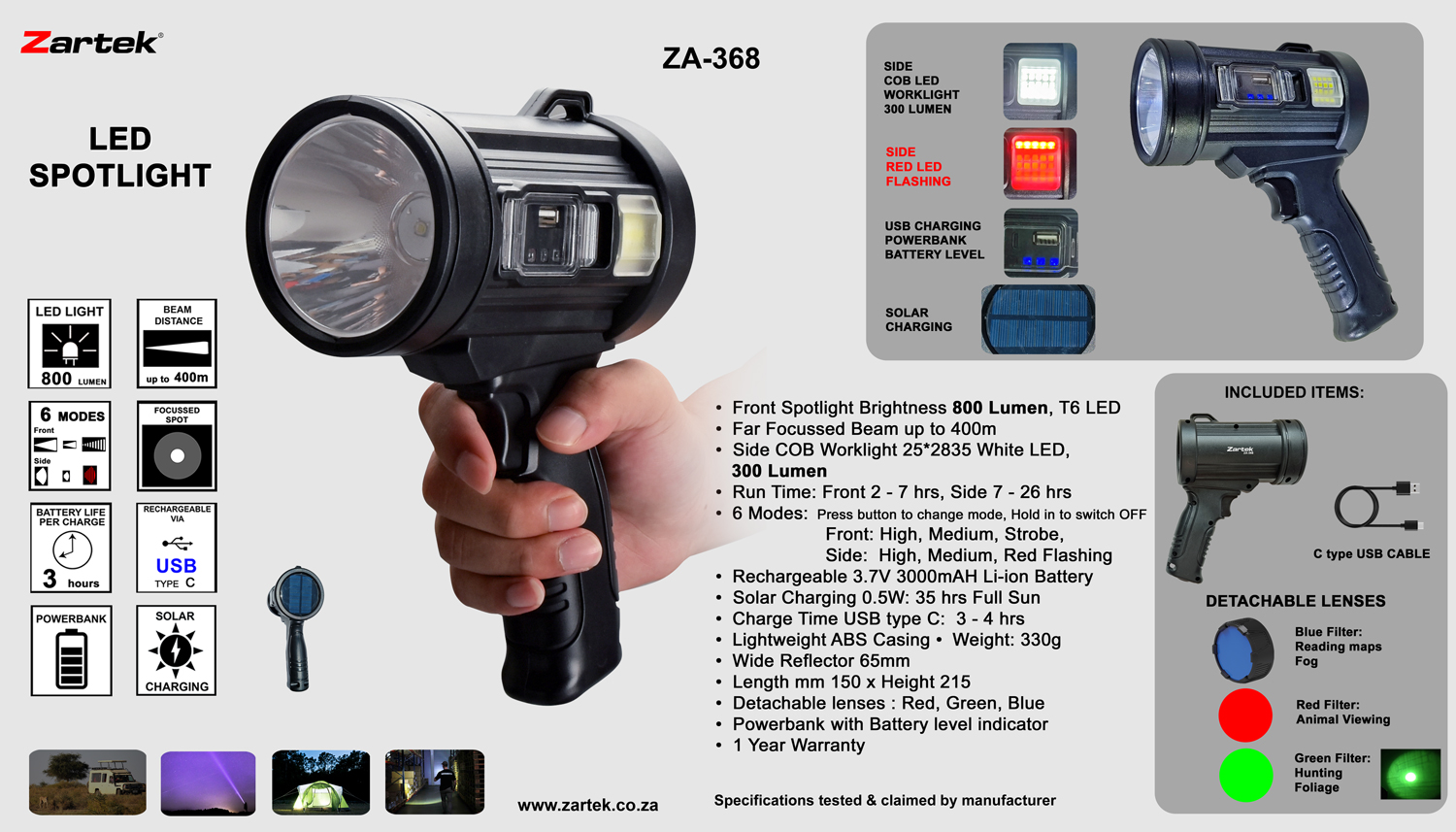 ZARTEK ZA-368 RECHARGEABLE SPOTLIGHT