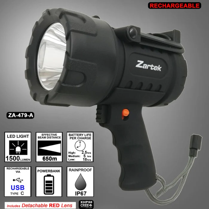 ZARTEK ZA-479A SPOT LIGHT Bright 18W LED CREE XHP50 globe, 1500 Lumen Fully Rubberised Durable Casing LTBF014