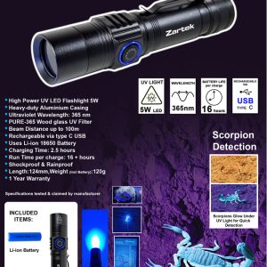 ZARTEK ZA-496 SCORPION UV LED RECHARGEABLE FLASHLIGHT LTBF0064