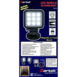 ZARTEK VEHICLE MAGNETIC FLOOD LIGHT LED ZA-480 1600 lumens LED. 12v magnetic mount 5m coil cable