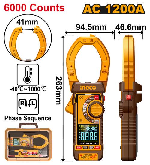 Digital AC Clamp Meter 1000A (6000 counts) INGCODCM610001