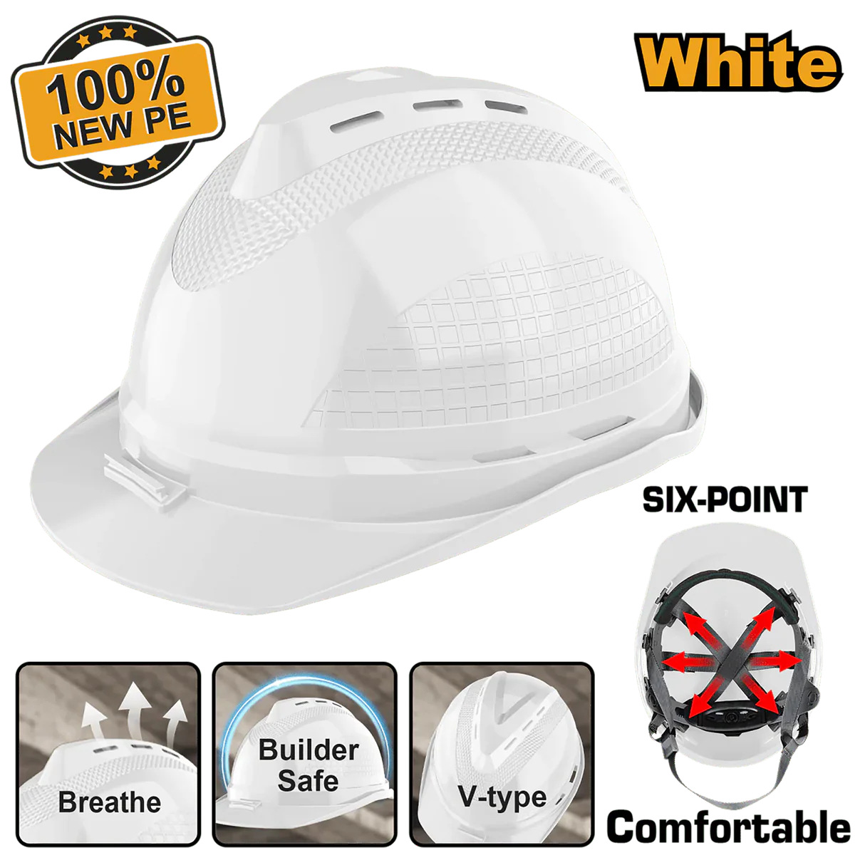 INGCO Safety Helmet with Vents White HSH802 | Ventilated Industrial Hard Hat | Zimbabwe