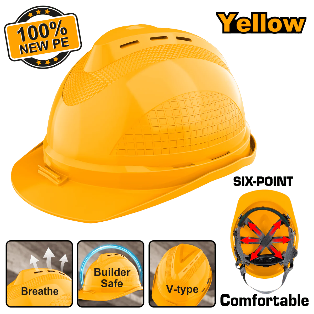Safety Helmet 8 Point Suspension Yellow INGCOHSH801