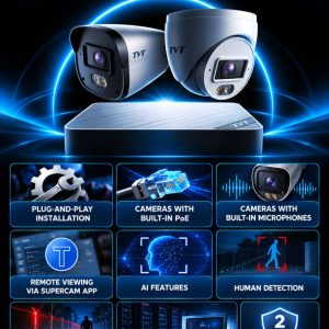 TVT 8 Channel CCTV Kit 1x NVR POE H265 HDMI P2P Ai 1HDD-10TB 4k with 4x 2MP Bullet IP Cameras 30m