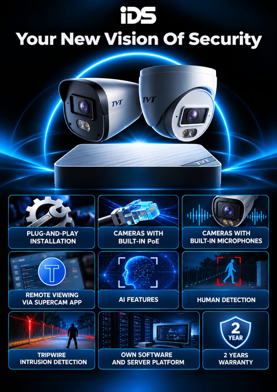 TVT 8 Channel CCTV Kit 1x NVR POE H265 HDMI P2P Ai 1HDD-10TB 4k with 4x 2MP Bullet IP Cameras 30m
