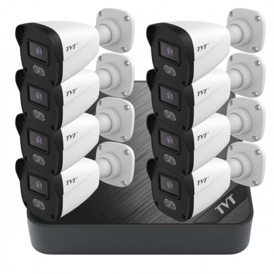 TVT 8 Channel CCTV Kit 1x NVR POE H265 HDMI P2P Ai 1HDD-10TB 4k with 4x 2MP Bullet IP Cameras 30m